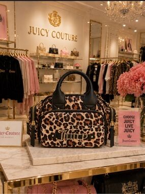 Juicy Couture Leopard Print Satchel with Black Trim and Gold Hardware